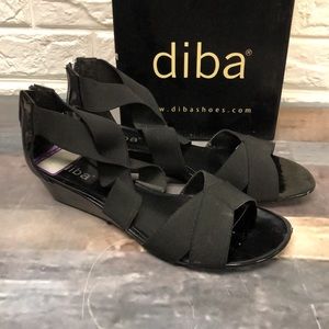 Diba AISHA black‎ elastic strappy sandles with slight wedge women’s size 8.5
